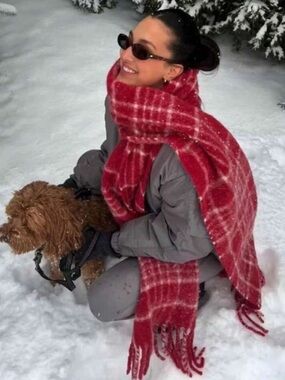 1pc Women's Street Style Christmas Rainbow Plaid Scarf, Autumn/Winter
